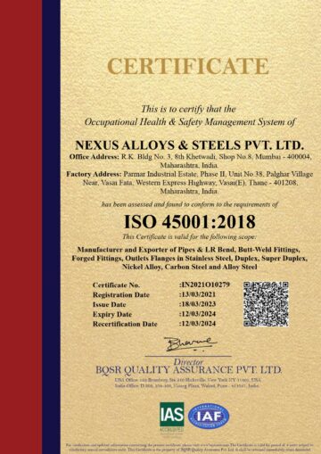 ISO 45001 NEXUS ALLOYS & STEELS PVT. LTD